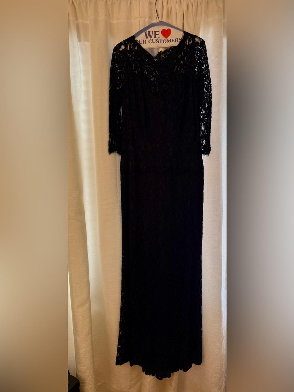 Tadashi Shoji dark blue Lace  3/4 sleeve formal gown